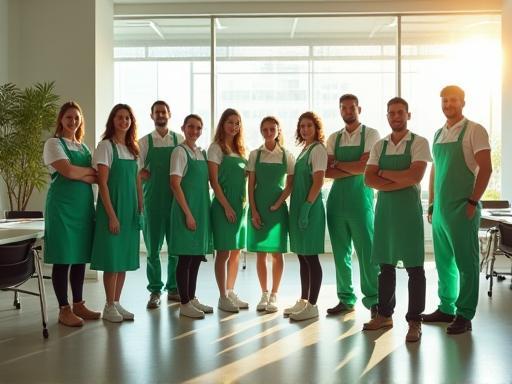 Equipe reunida em ambiente corporativo limpo e iluminado
