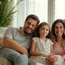 Família em sala limpa e segura