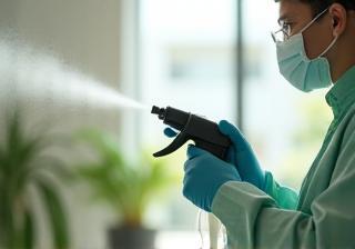 Técnico aplicando sanitização ecológica